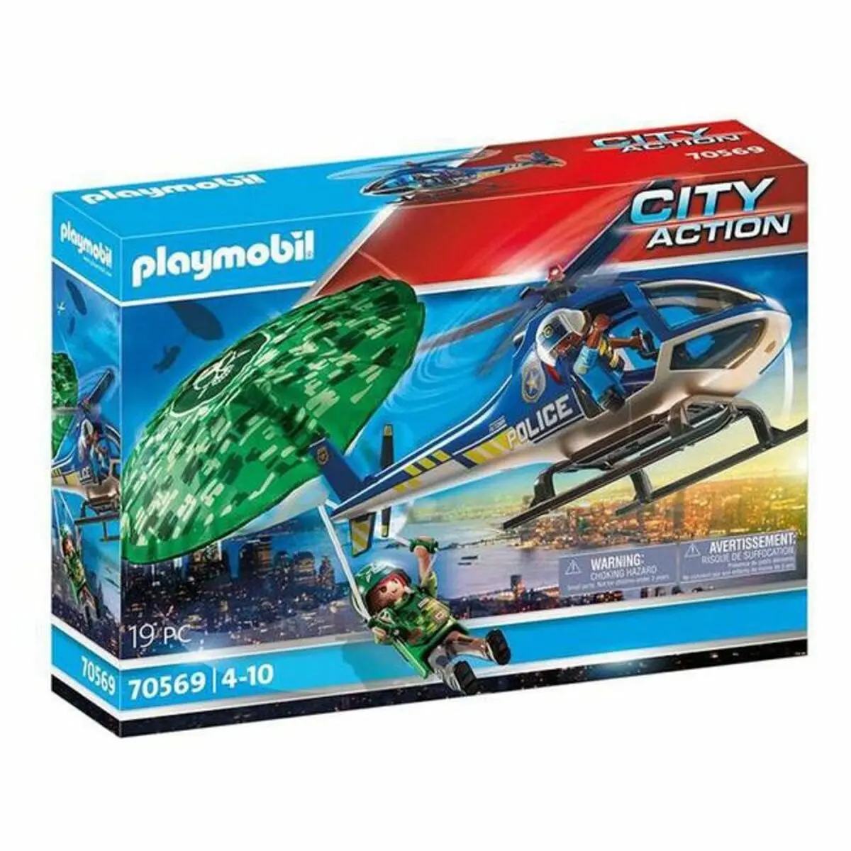 Playset  City Action Police Helicopter: Parachute Chase Playmobil 70569 (19 Pcs) 1