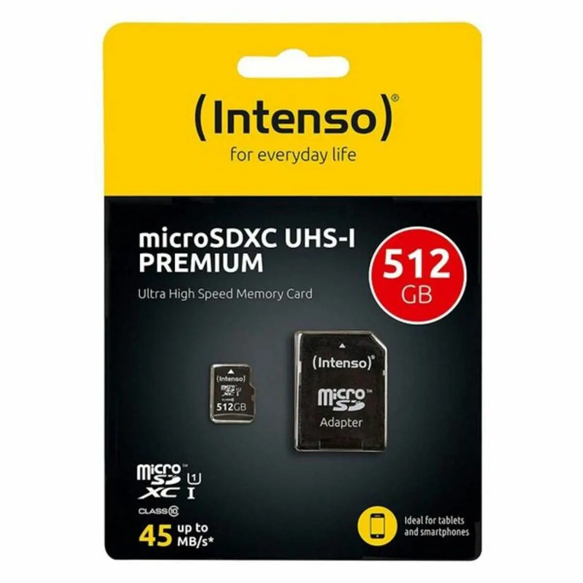 Micro Sd Memory Card With Adaptor Intenso 3423493 512 Gb 45 Mb/S 512 Gb 1