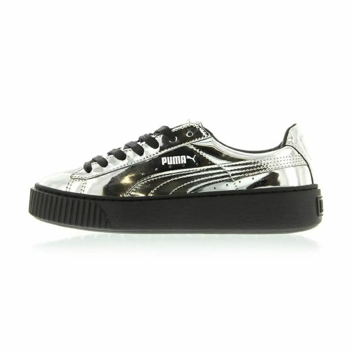 Sports Trainers For Women Puma Basket Platform Metallic  Light Grey 1