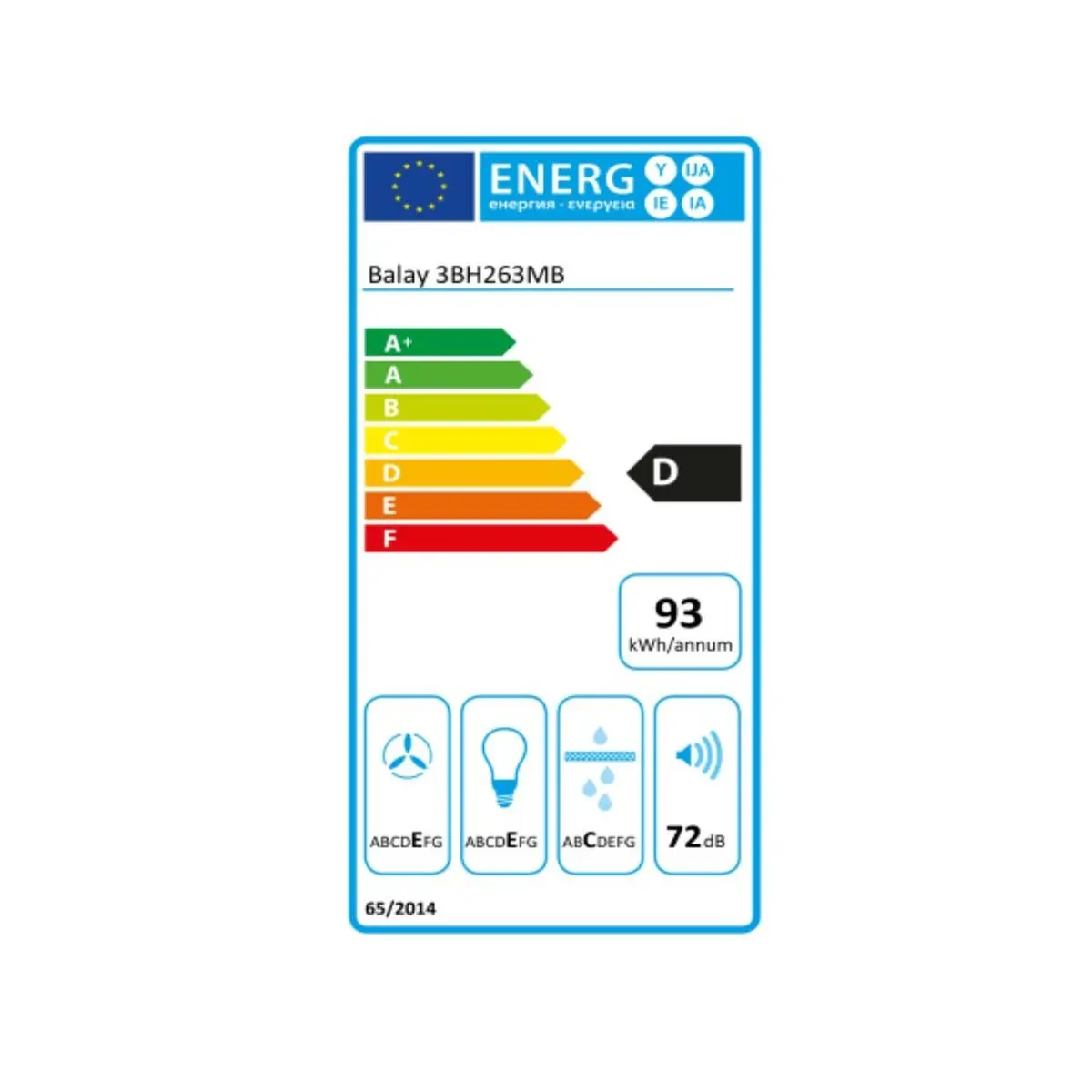 Conventional Hood Balay 3Bh263mb 60 Cm 350 M3/H 72 Db 146W White 2