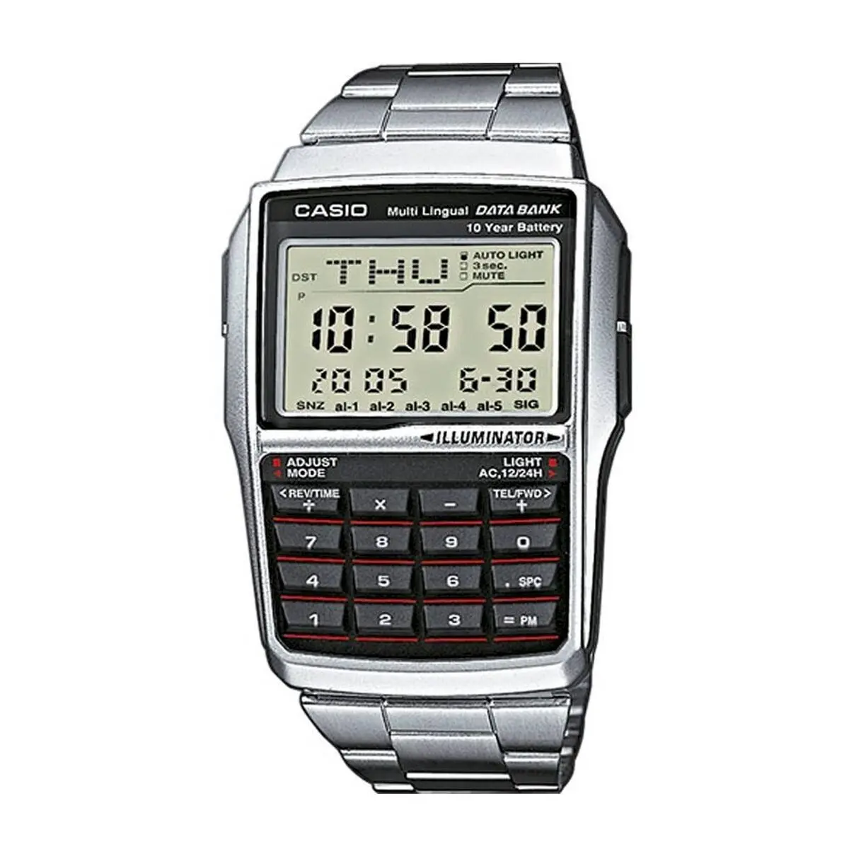 Men's Watch Casio Databank Calculator Steel Black Silver 1