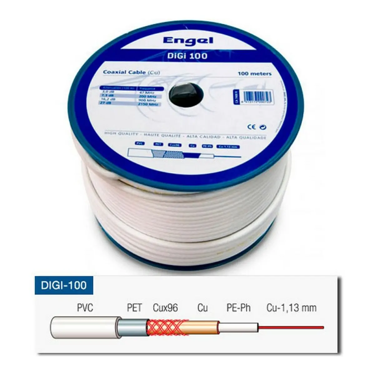 Coaxial Tv Antenna Cable Engel Double 100 M White 1
