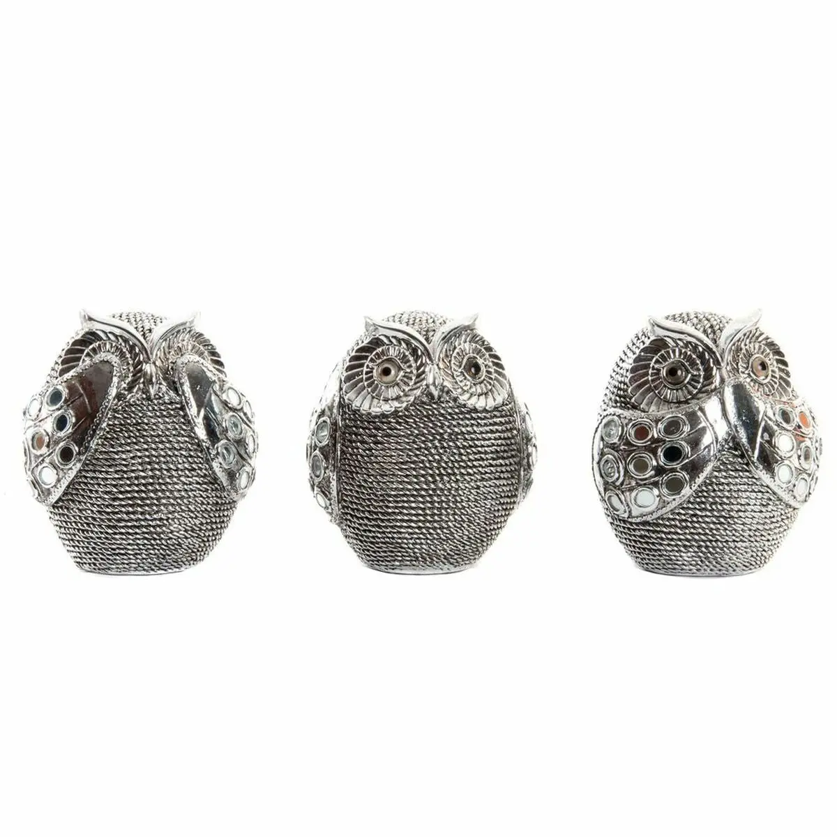 Decorative Figure Dkd Home Decor Multicolour Silver Owl Chromed 12 X 11 X 14 Cm (3 Units) 1