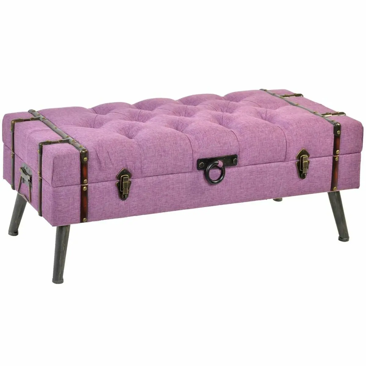 Bench Dkd Home Decor   Metal Polyester Fuchsia Mdf Wood (102 X 42 X 40,5 Cm) 1