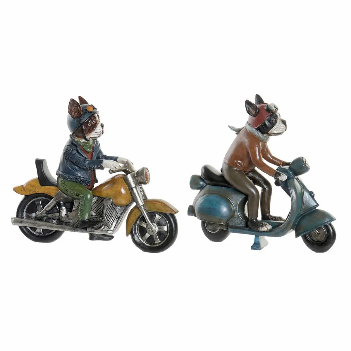 Decorative Figure Dkd Home Decor 27 X 10 X 24 Cm Red Blue Motorbike Yellow Vintage Dog (2 Units) 1