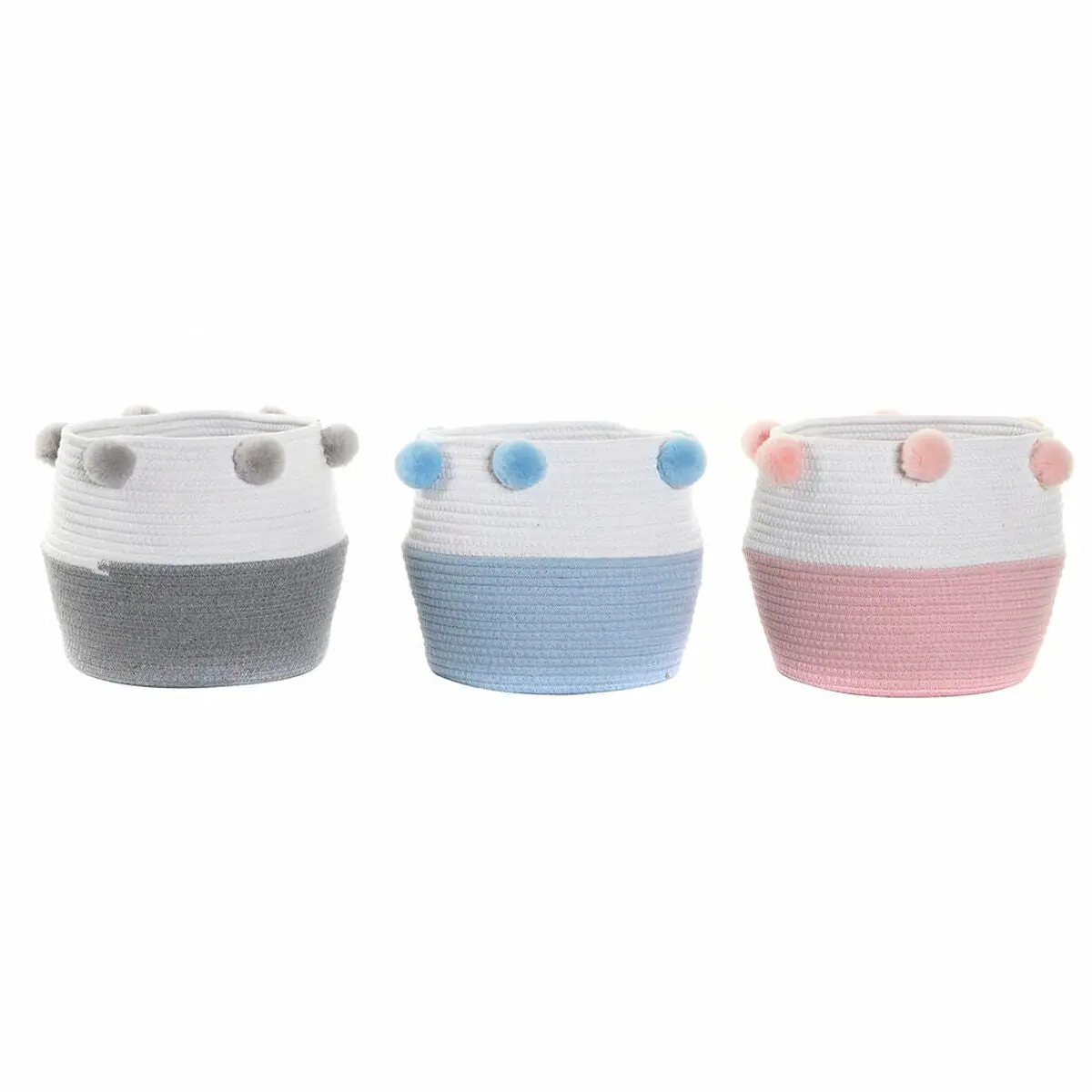 Basket Set Dkd Home Decor Pompoms 30 X 30 X 26 Cm Wood 1