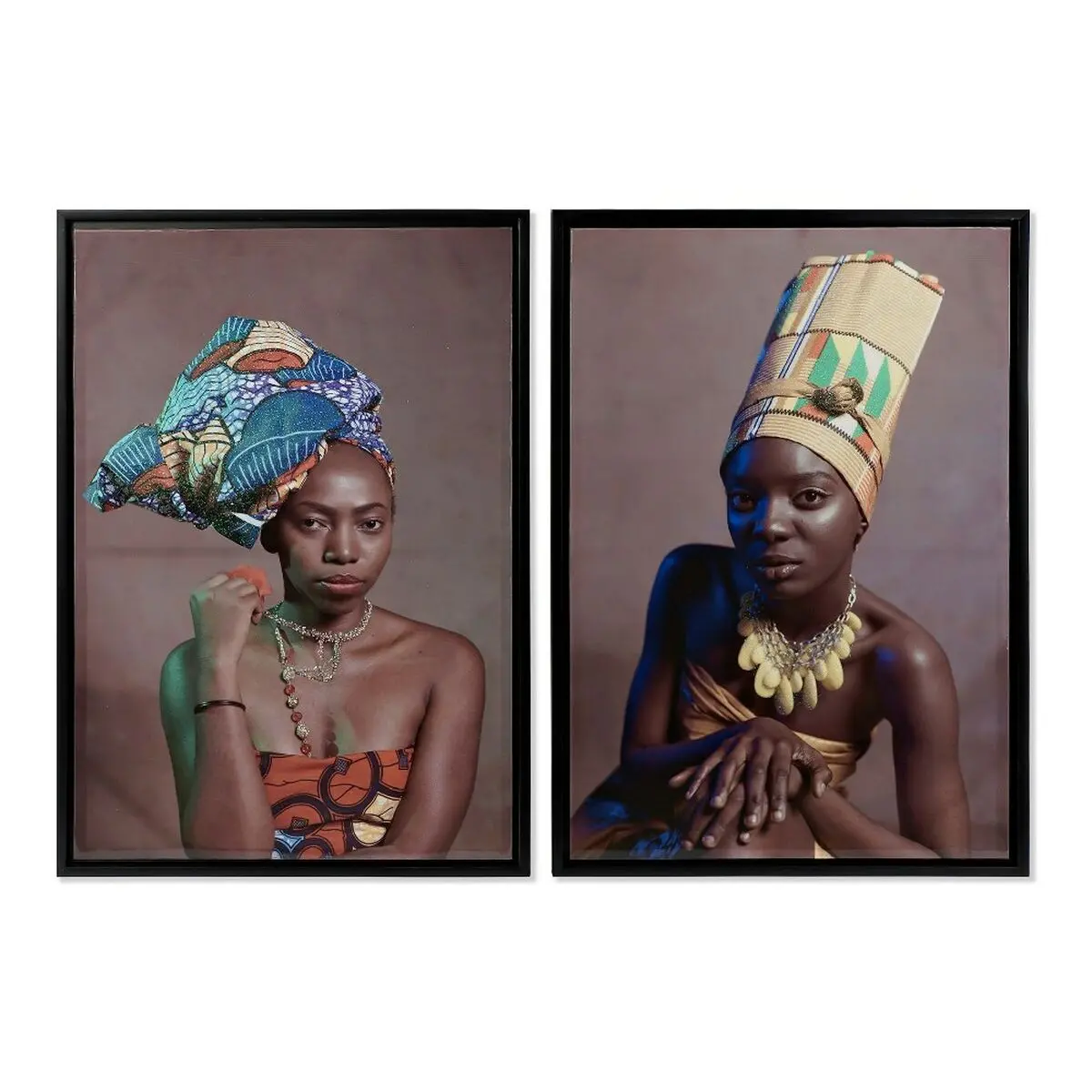 Painting Dkd Home Decor African Art 65 X 3,5 X 90 Cm Colonial African Woman Lacquered (2 Units) 1
