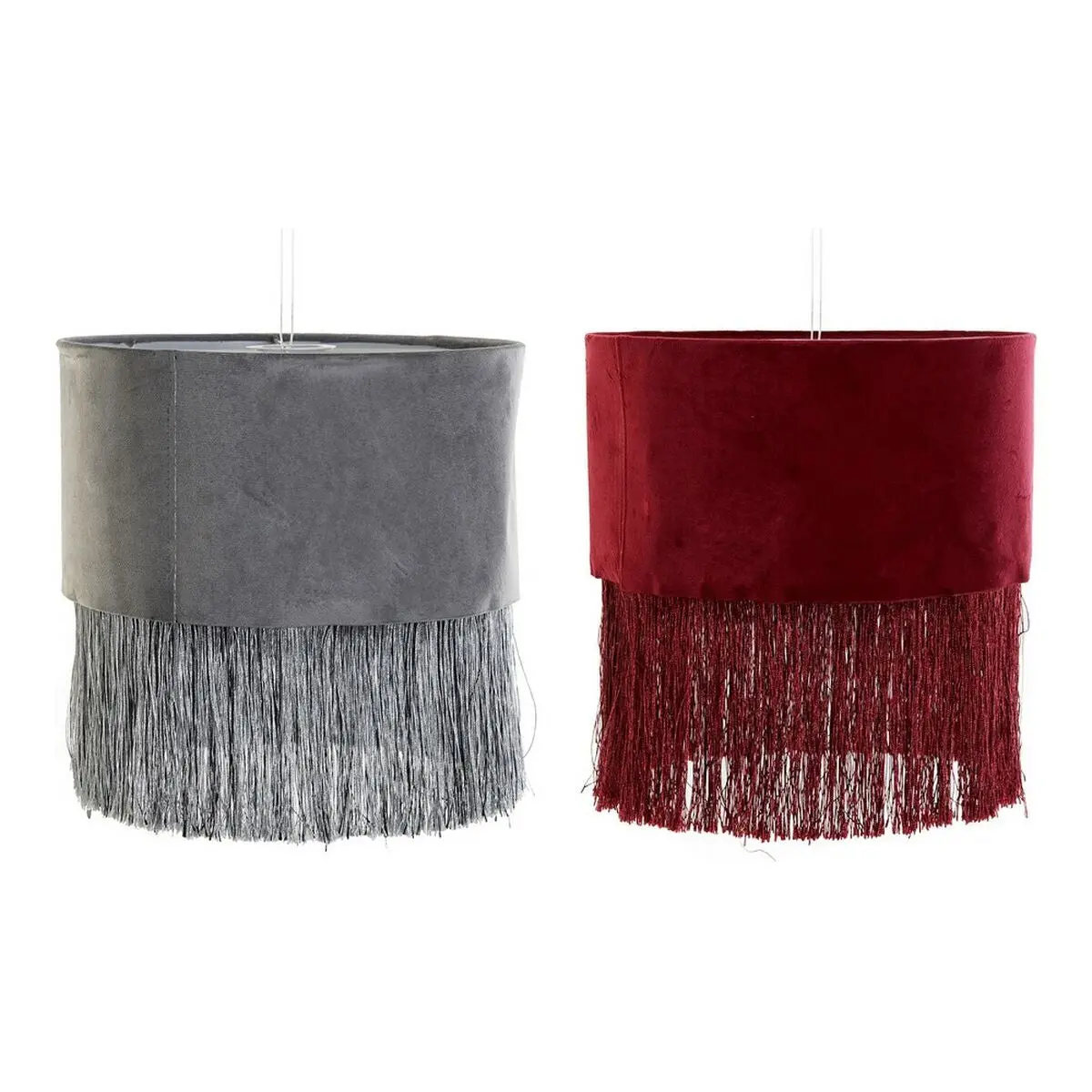 Lamp Shade Dkd Home Decor 8424001773930 Grey Burgundy Metal Velvet Fringe Sixties 30 X 30 X 29 Cm (2 Units) 1