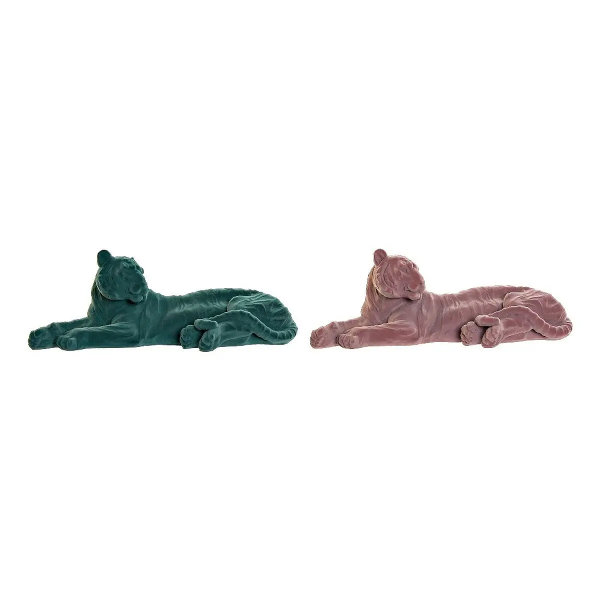 Decorative Figure Dkd Home Decor Green Light Pink Tiger 36 X 17,5 X 13,3 Cm (2 Units) 1