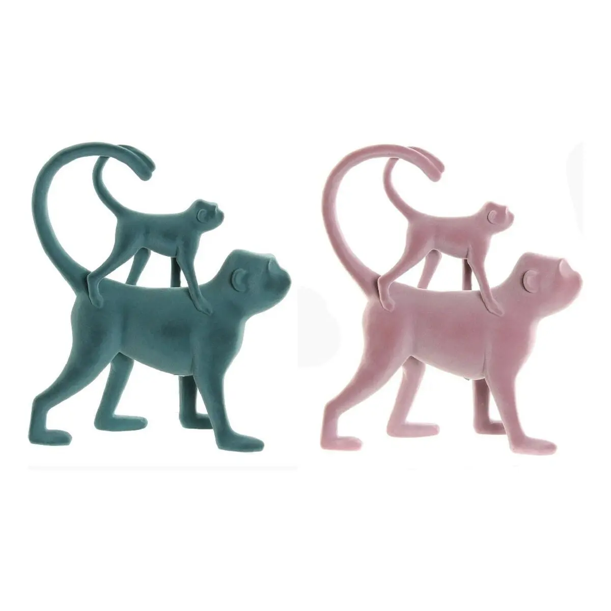 Decorative Figure Dkd Home Decor Green Pink Tropical Monkeys 22,5 X 8 X 27,5 Cm (2 Units) 1