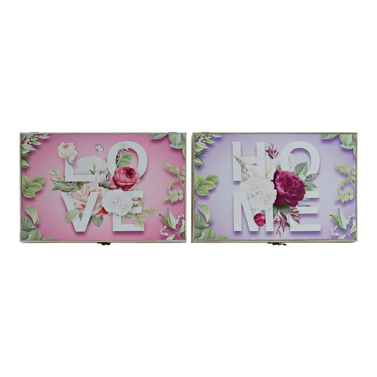 Decorative Box Dkd Home Decor Pink Lilac Mdf Wood Tropical Counter (2 Units) 1