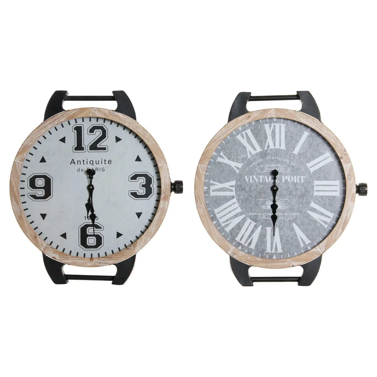 Table Clock Dkd Home Decor Re-180394 Black Grey Natural Vintage Wrist (2 Units) 1