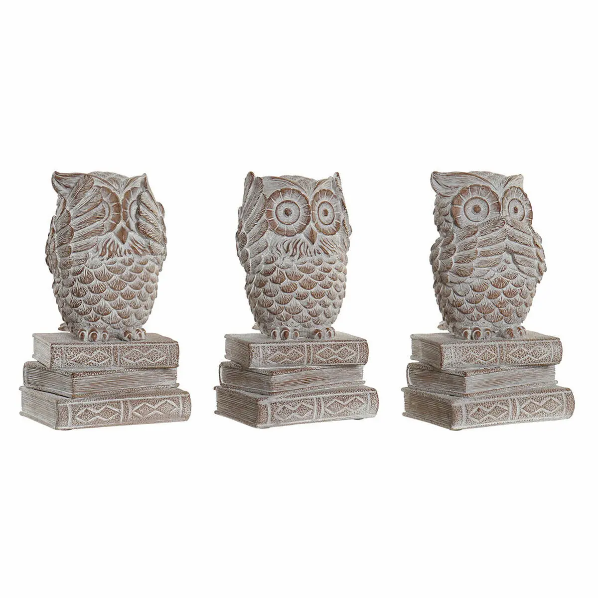 Decorative Figure Dkd Home Decor White Owl Stripped 11 X 11 X 20 Cm (3 Units) 1