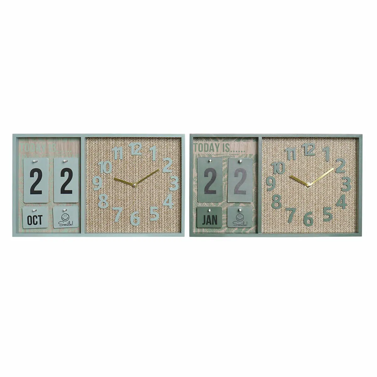 Wall Clock Dkd Home Decor Green Wood Polypropylene Plastic Mdf Wood Tropical 40 X 5 X 24 Cm (2 Units) 1