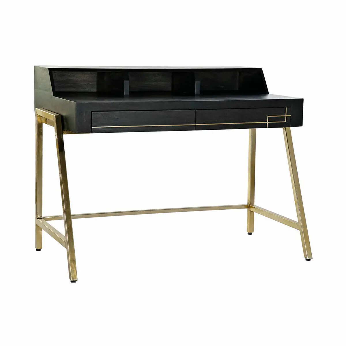 Desk Dkd Home Decor Black Metal Golden Mango Wood (125 X 74 X 93.5 Cm) 1