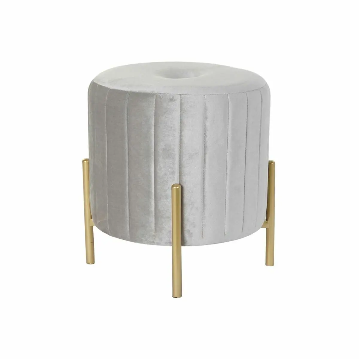 Footrest Dkd Home Decor Grey Golden Metal Natural Rubber Velvet 44 X 44 X 46 Cm 1