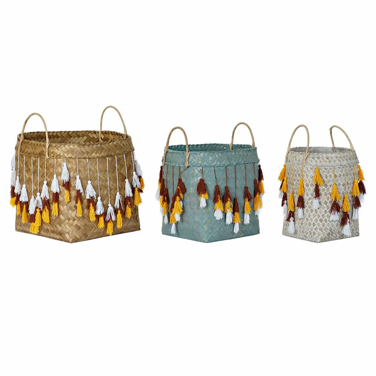 Basket Set Dkd Home Decor Multicolour Bamboo Fringe Boho 3 Pieces 1