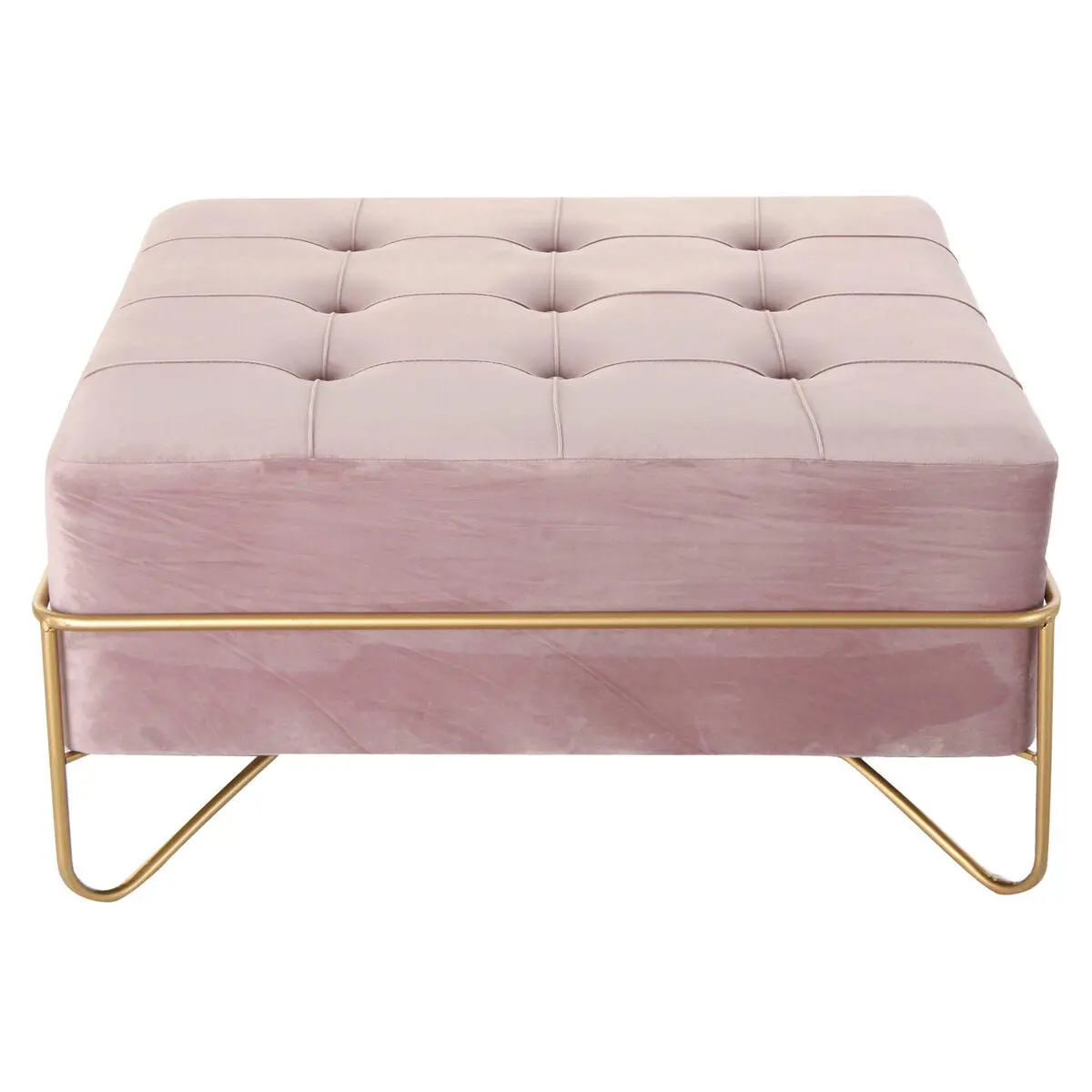 Bench Dkd Home Decor Foam Pink Golden Metal Polyester Velvet Mdf Wood (80 X 80 X 42 Cm) 1