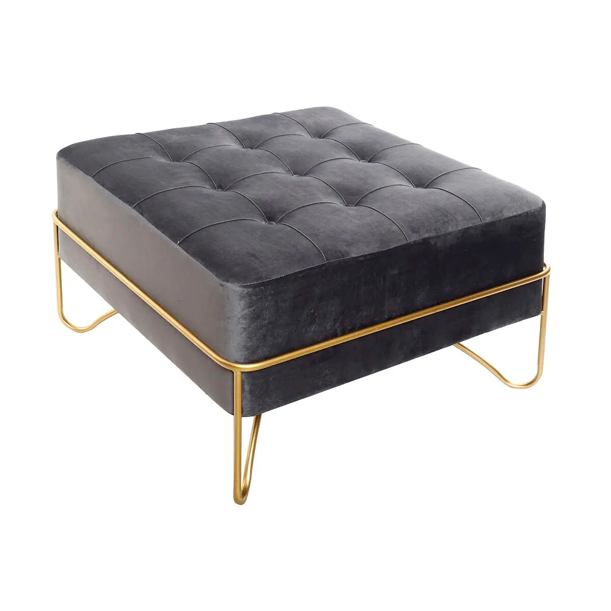 Bench Dkd Home Decor   Foam Grey Golden Metal Polyester Velvet Mdf Wood (80 X 80 X 47 Cm) 1