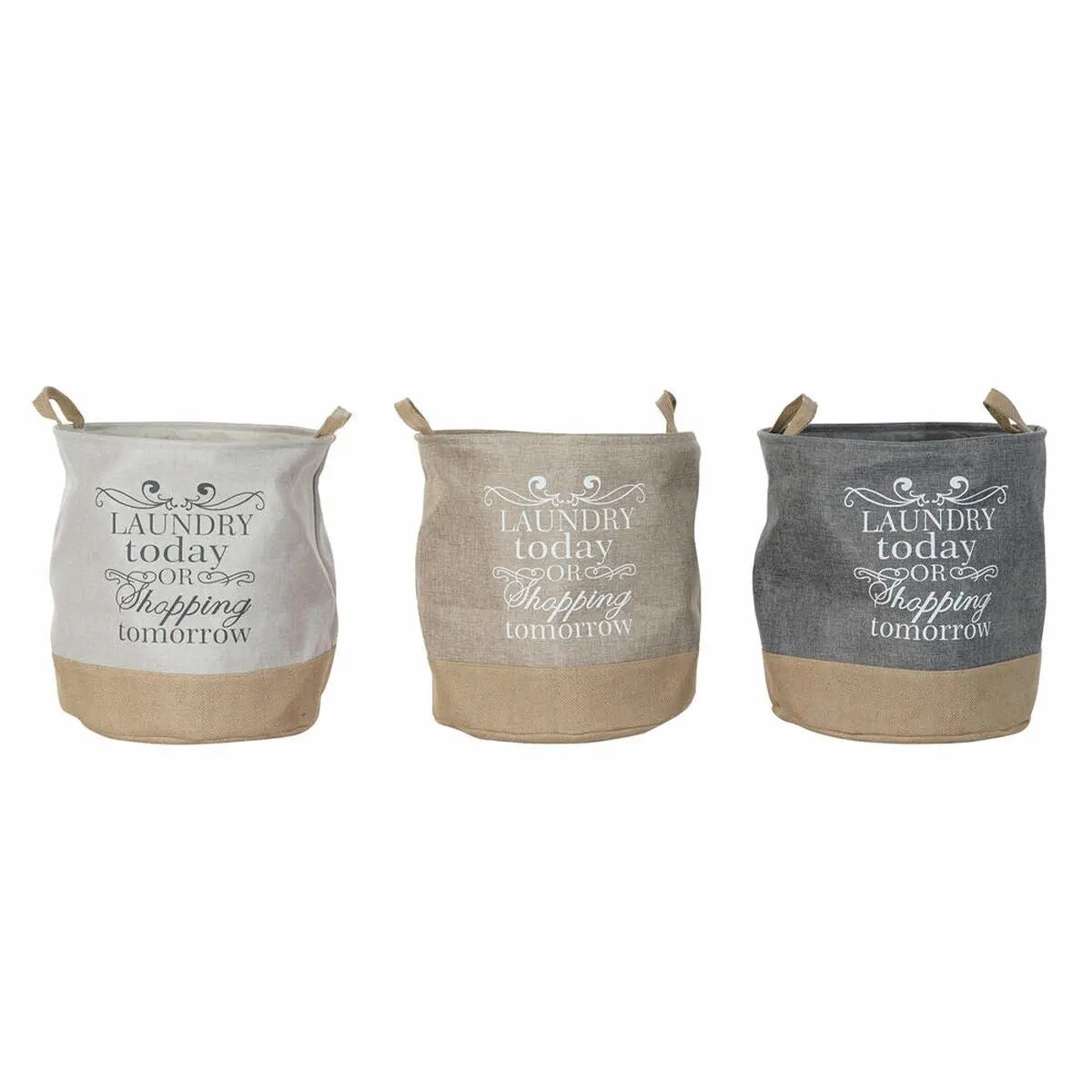Laundry Basket Dkd Home Decor Beige Grey Light Brown 39 X 39 X 41 Cm 3 Pieces (3 Units) 1