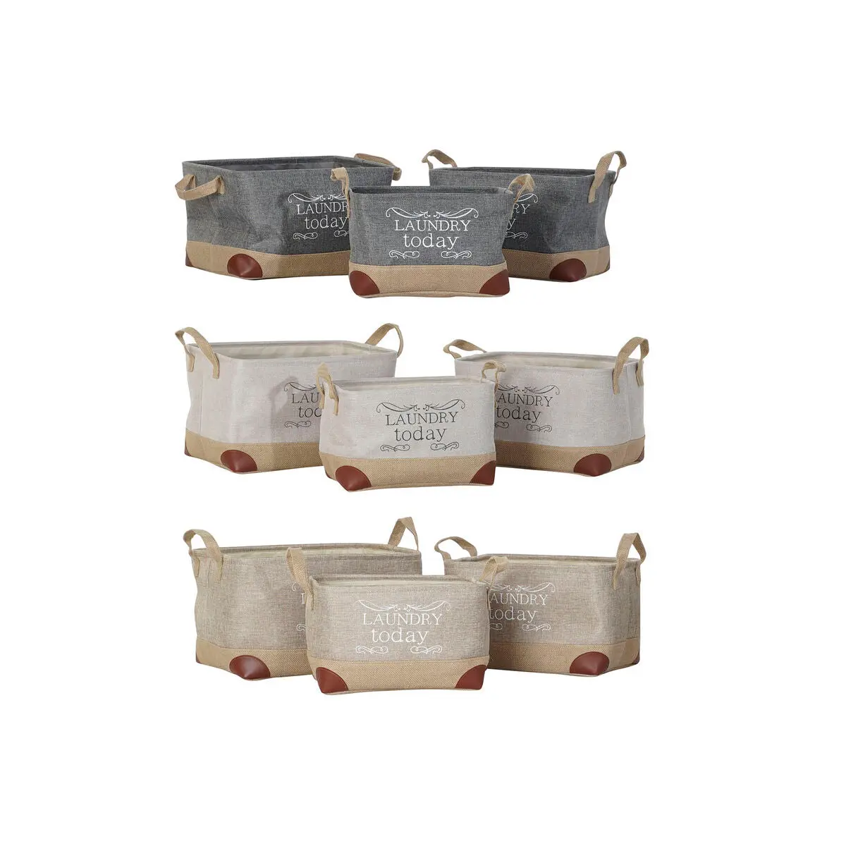 Multi-Purpose Basket Dkd Home Decor Beige Grey Light Brown 40 X 30 X 24 Cm Wood 3 Pieces (3 Units) 1