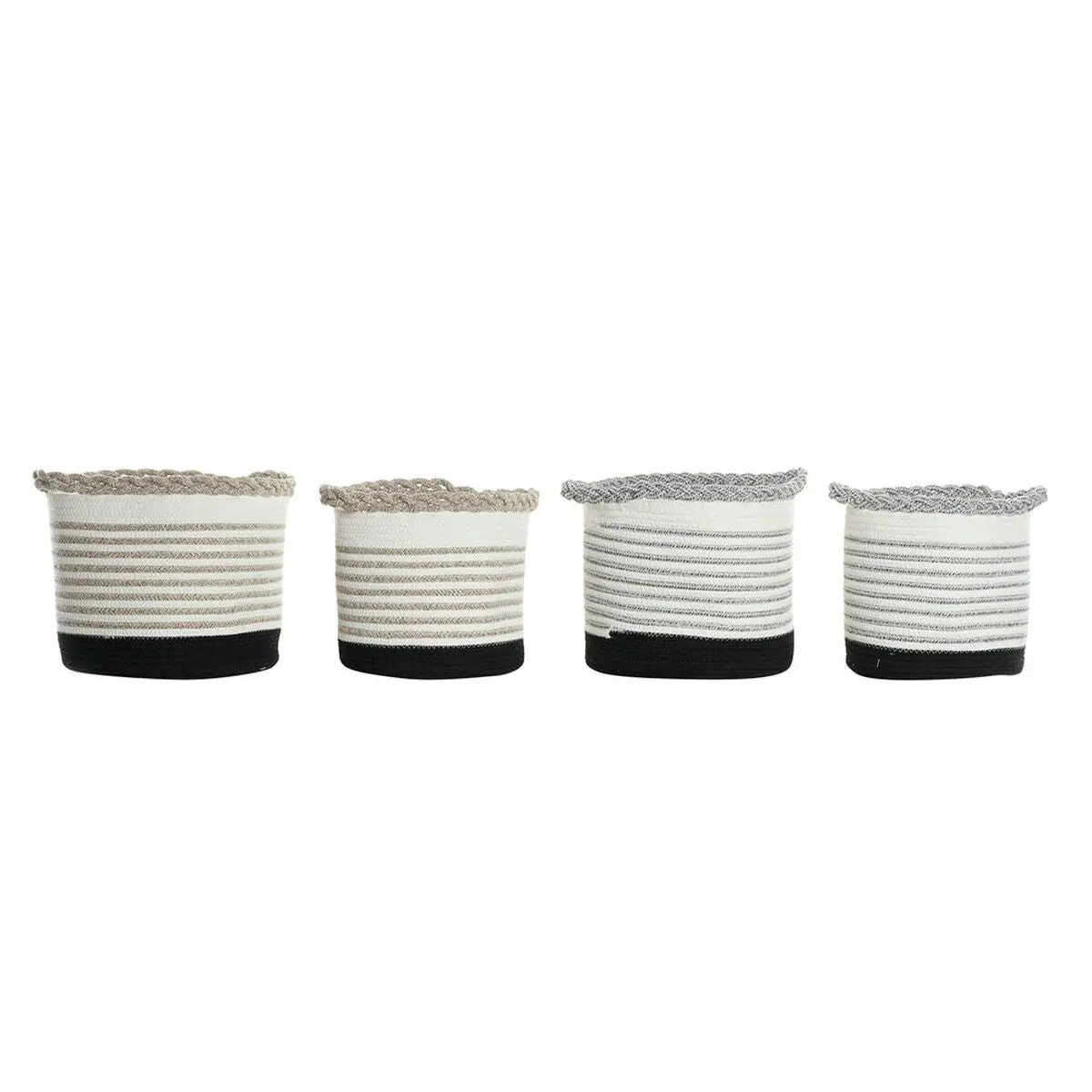 Basket Set Dkd Home Decor White Brown Black Grey Stripes Boho 30 X 30 X 30 Cm Plastic 2 Pieces (2 Units) (4 Pcs) 1