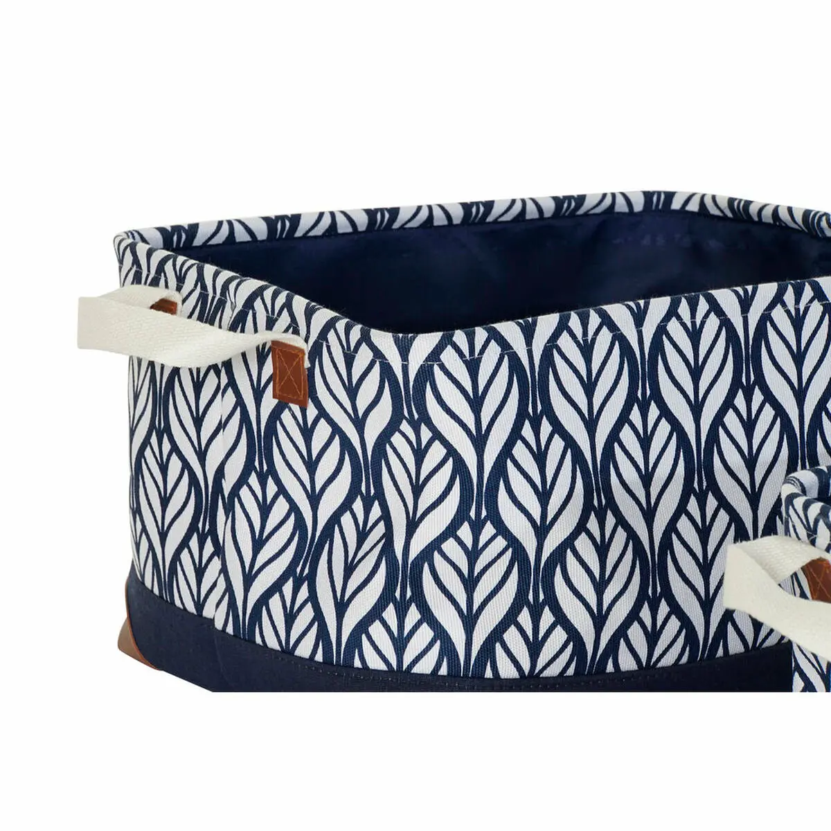 Multi-Purpose Basket Dkd Home Decor White Brown Grey Navy Blue Leaf Of A Plant Boho 40 X 30 X 24 Cm Plastic 3 Pieces (2 Units) 2