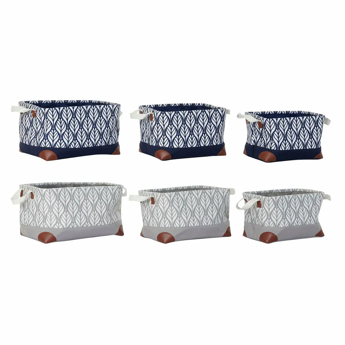 Multi-Purpose Basket Dkd Home Decor White Brown Grey Navy Blue Leaf Of A Plant Boho 40 X 30 X 24 Cm Plastic 3 Pieces (2 Units) 1