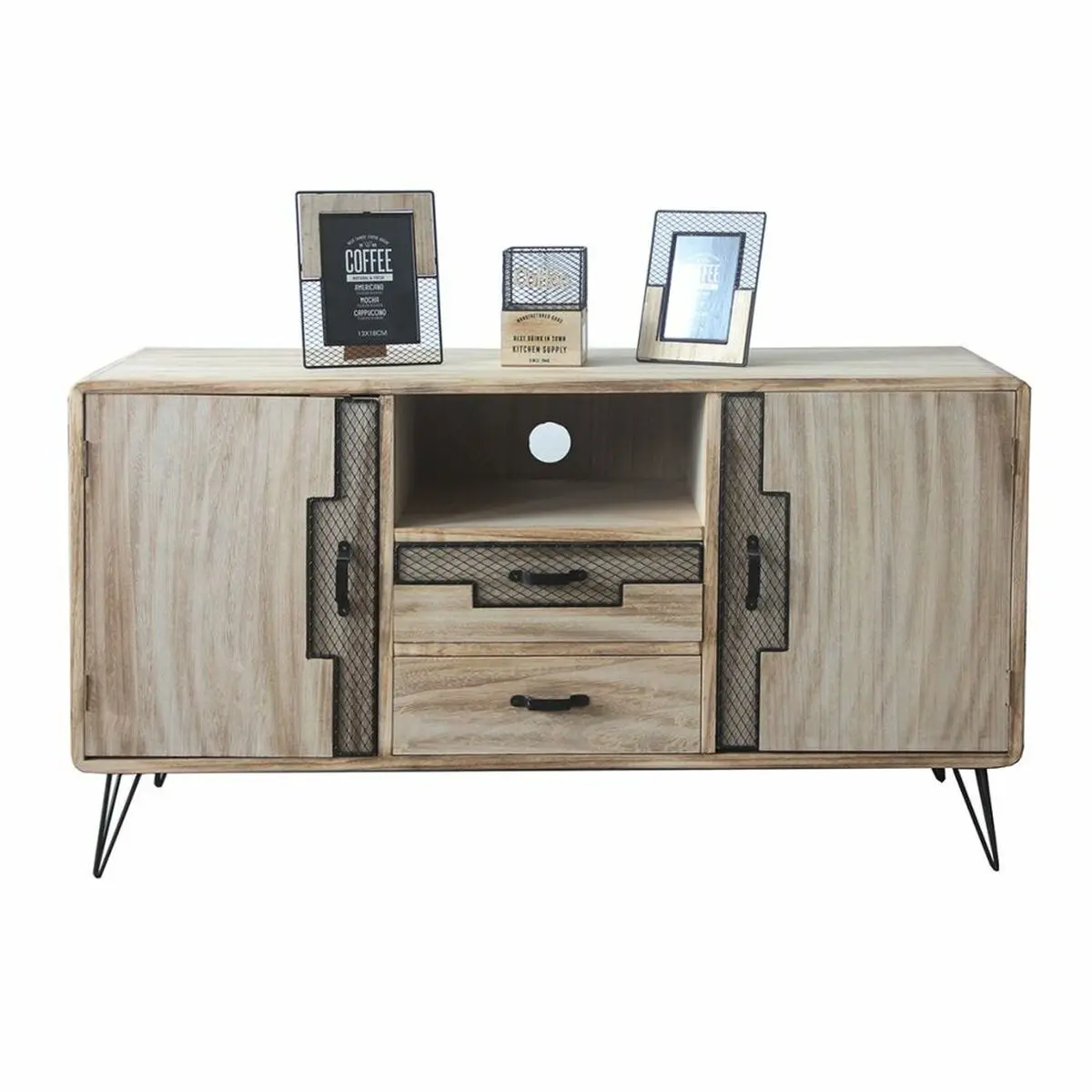 Sideboard Dkd Home Decor Black Natural Metal Paolownia Wood 120 X 41 X 65 Cm 1
