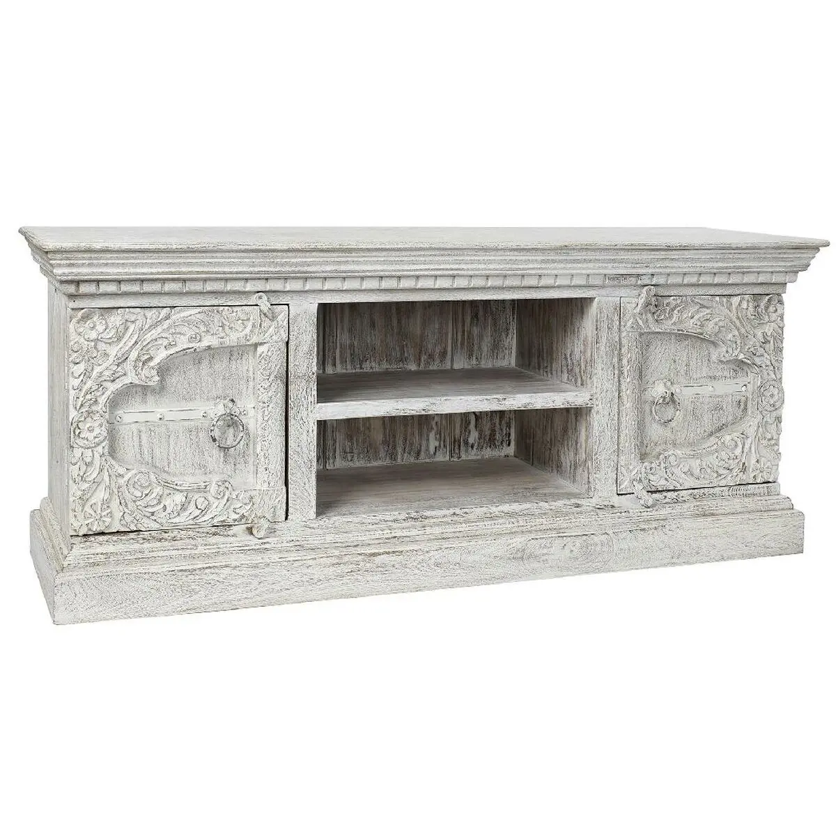 Tv Furniture Dkd Home Decor 8424001858347 Metal White Mango Wood 160 X 40 X 65 Cm 1