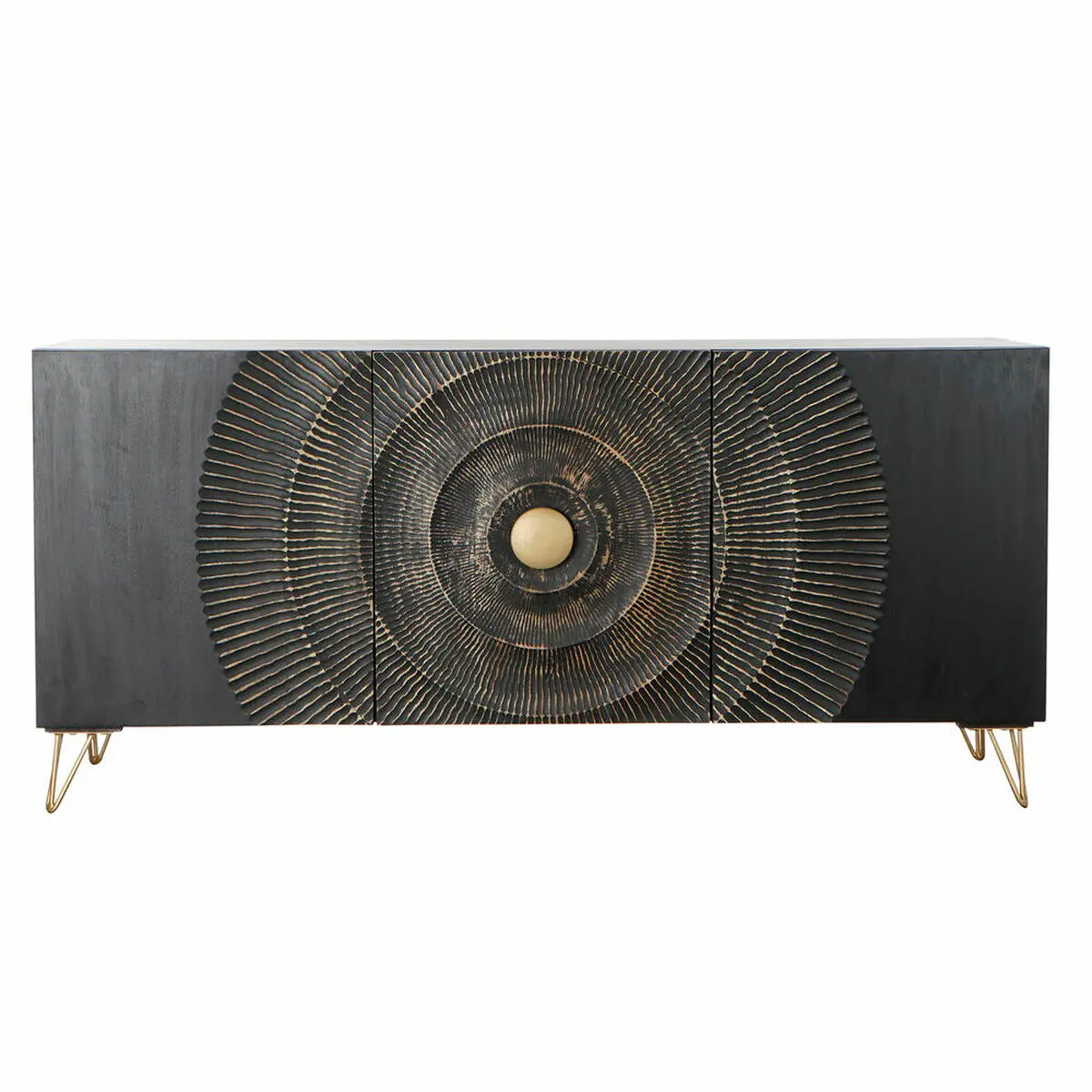 Sideboard Dkd Home Decor Black Multicolour Golden Metal Mango Wood 160 X 45 X 75 Cm 1