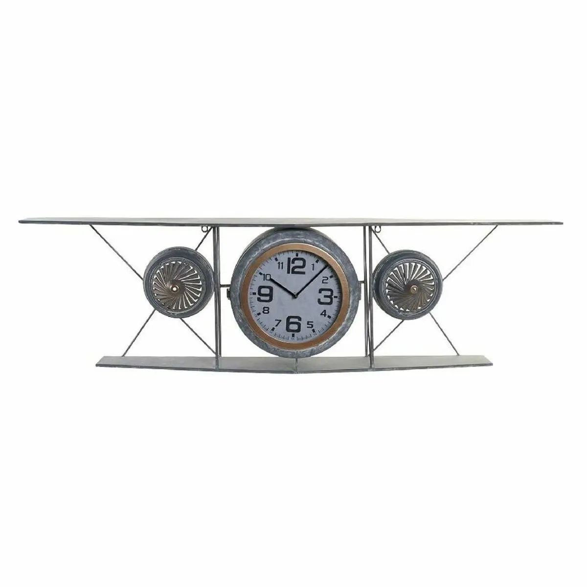 Wall Clock Dkd Home Decor Crystal Iron Aeroplane Mdf Wood Dark Grey (120 X 21 X 33.5 Cm) 1