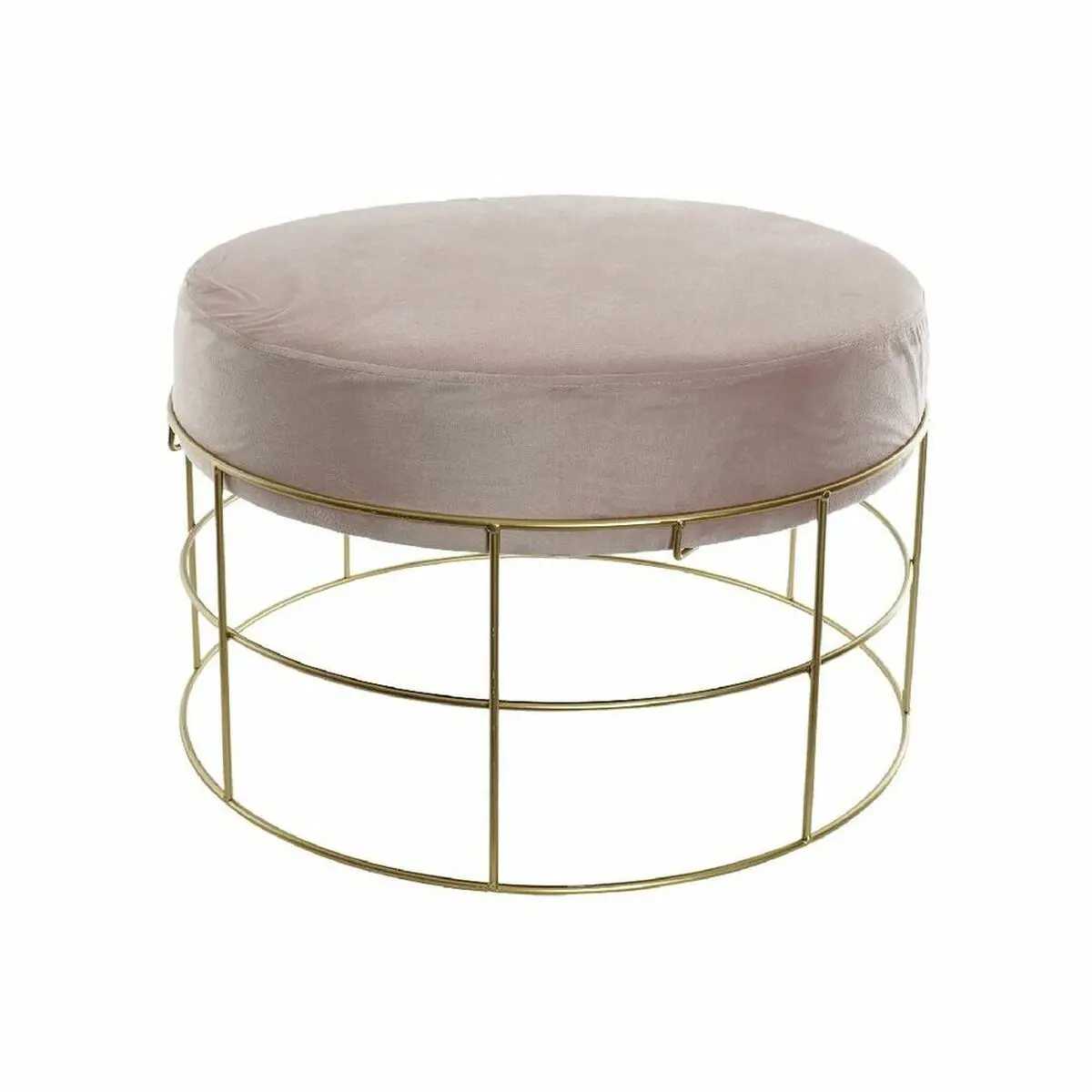 Footrest Dkd Home Decor Golden Metal Polyester Light Pink (60 X 60 X 37.5 Cm) 1