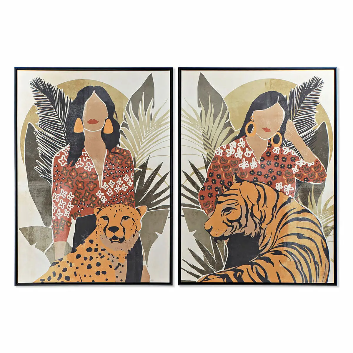 Painting Dkd Home Decor Lady Tiger 104 X 4,5 X 144 Cm Animal Tropical (2 Units) 1