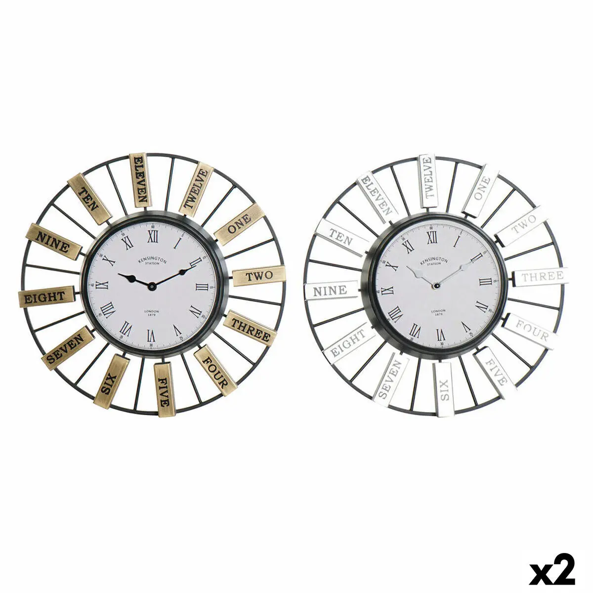 Wall Clock Dkd Home Decor 40 X 6,4 X 40 Cm Crystal Silver Golden Iron (2 Units) 1