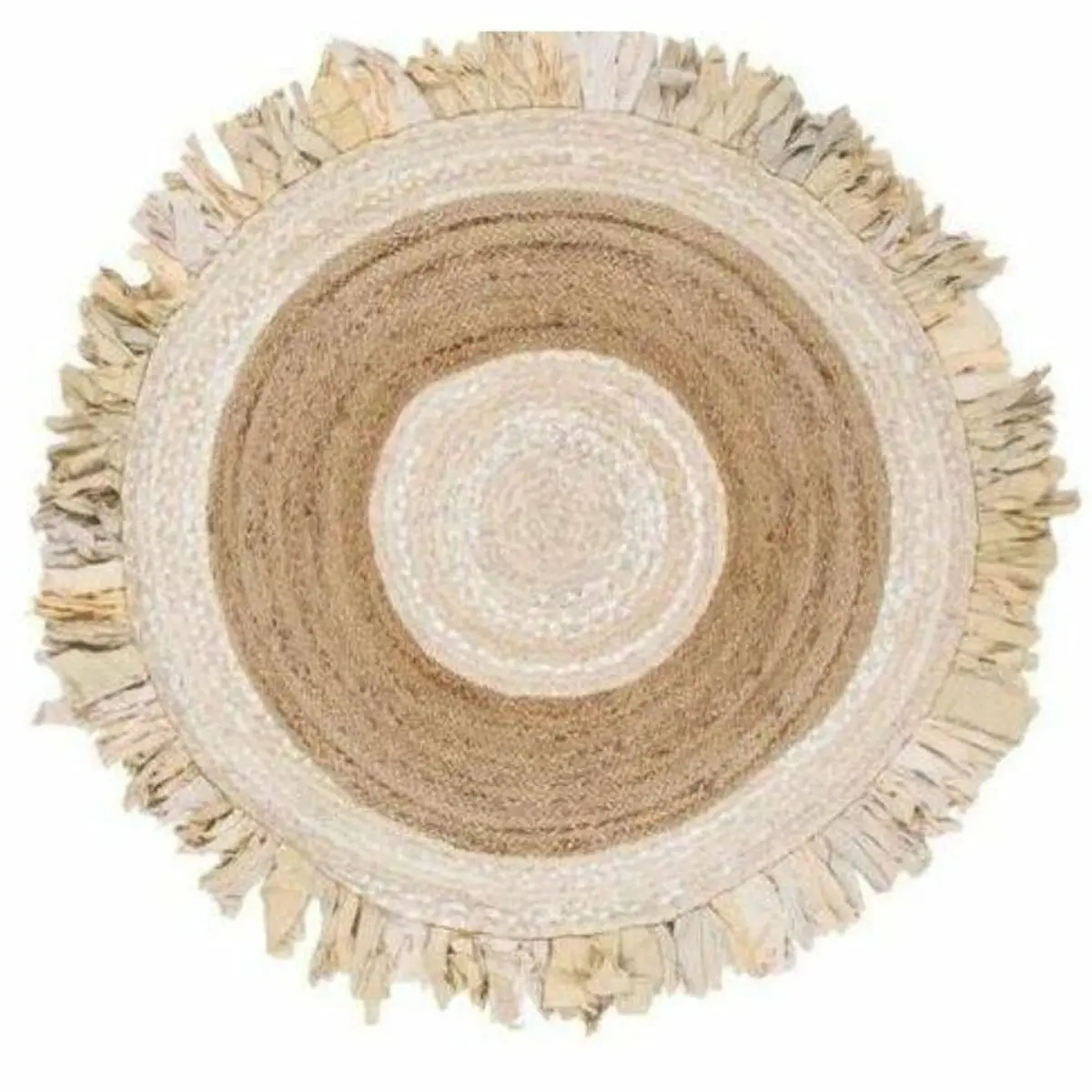 Carpet Dkd Home Decor 140 X 140 X 1 Cm Natural Beige Brown Polyester Cotton Tropical Jute Fringe 1