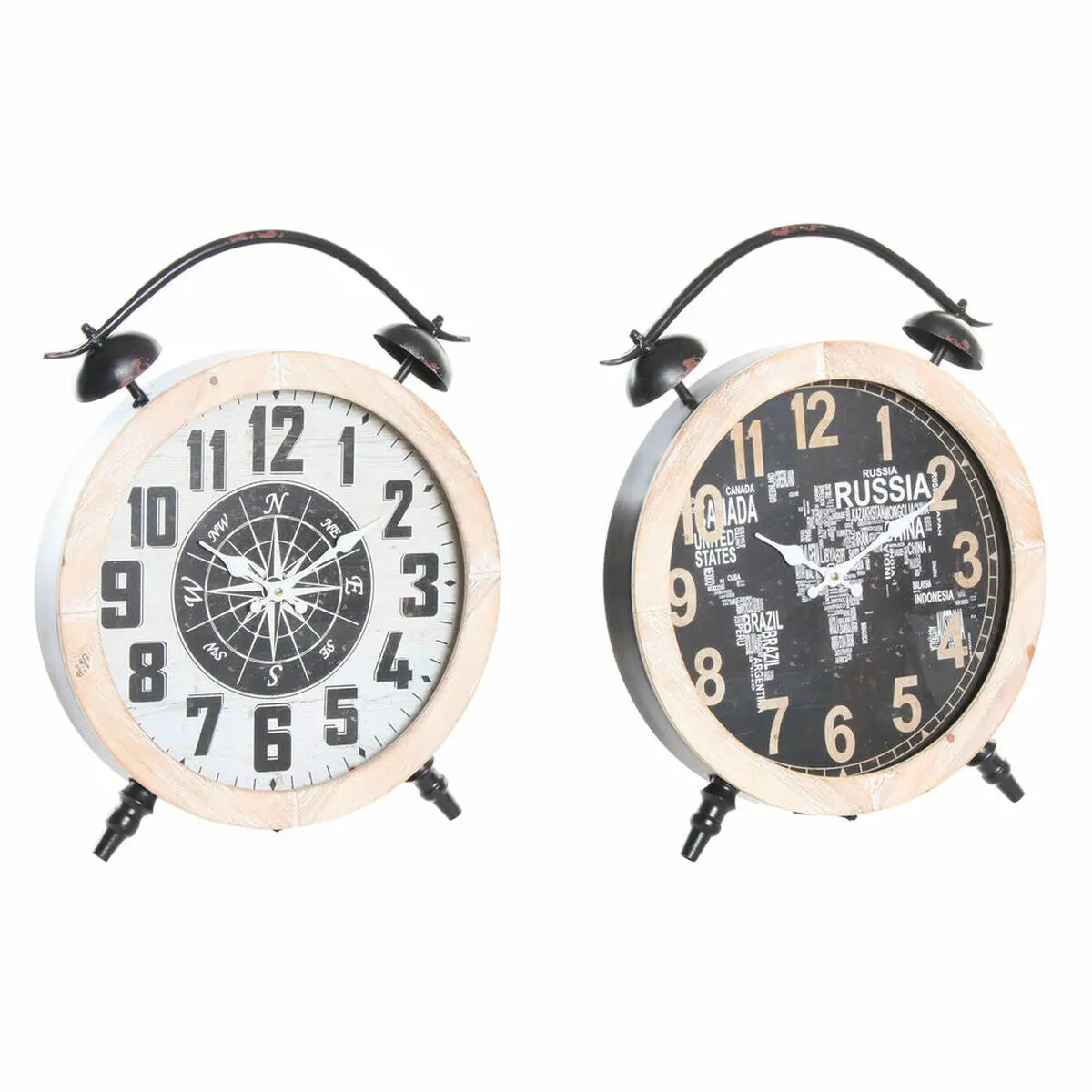 Table Clock Dkd Home Decor White Black Natural Vintage (2 Units) 1