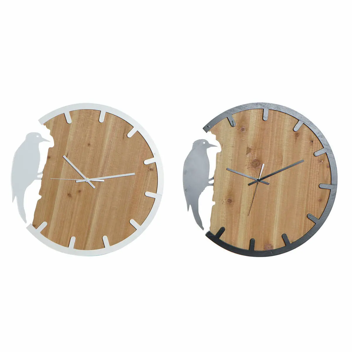 Wall Clock Dkd Home Decor Black Brown White Iron Bird 50 X 4 X 50 Cm Mdf Wood (2 Units) 1