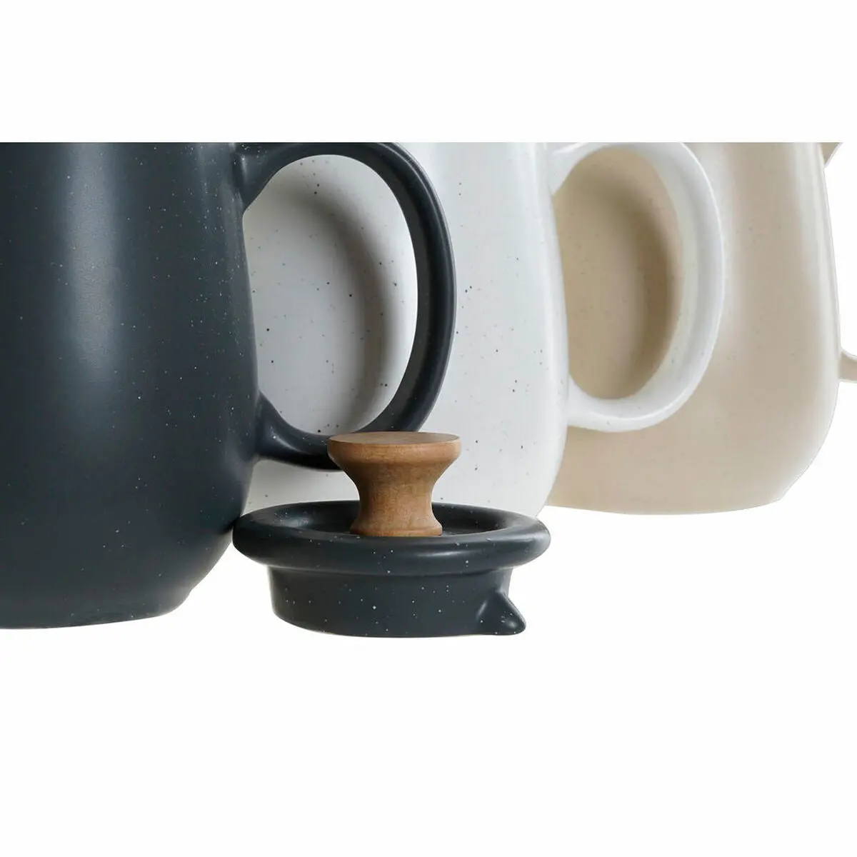 Teapot Dkd Home Decor White Beige Natural Dark Grey Rubber Wood Plastic Stoneware 1 L 23 X 12 X 16,5 Cm (3 Units) 2