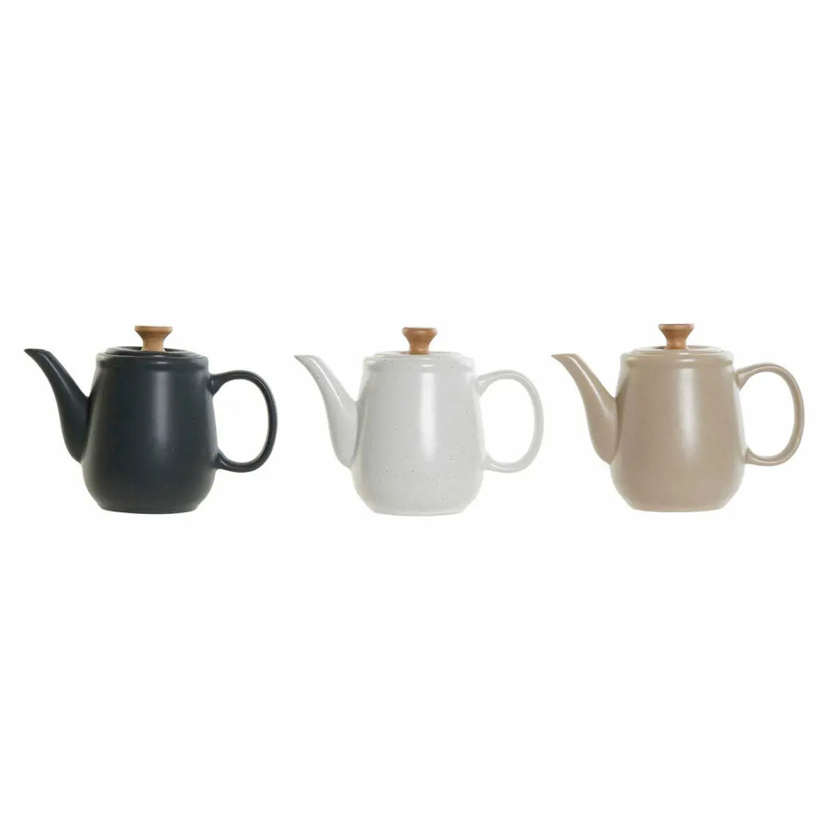 Teapot Dkd Home Decor White Beige Natural Dark Grey Rubber Wood Plastic Stoneware 1 L 23 X 12 X 16,5 Cm (3 Units) 1