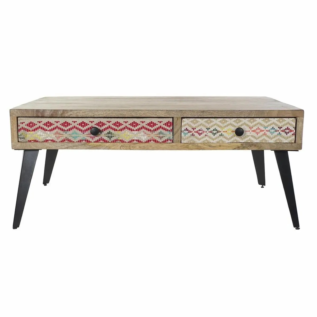 Side Table Dkd Home Decor 110 X 70 X 46 Cm Black Metal Brown Multicolour Mango Wood 1