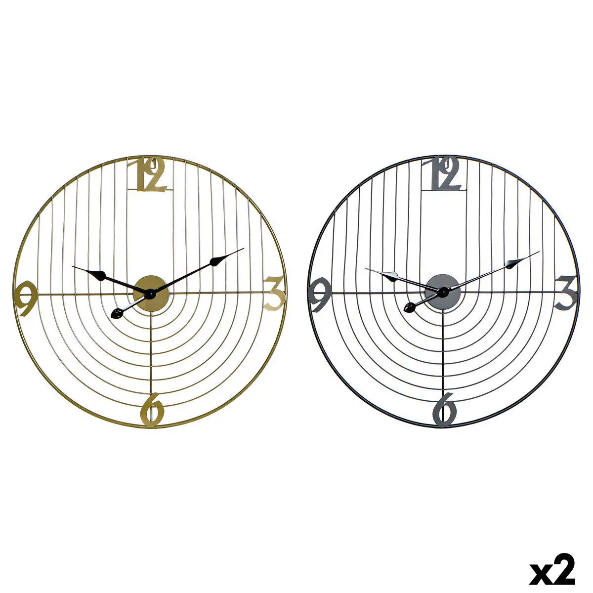 Wall Clock Dkd Home Decor Black Golden Metal 60 X 3 X 60 Cm Modern (2 Units) 1