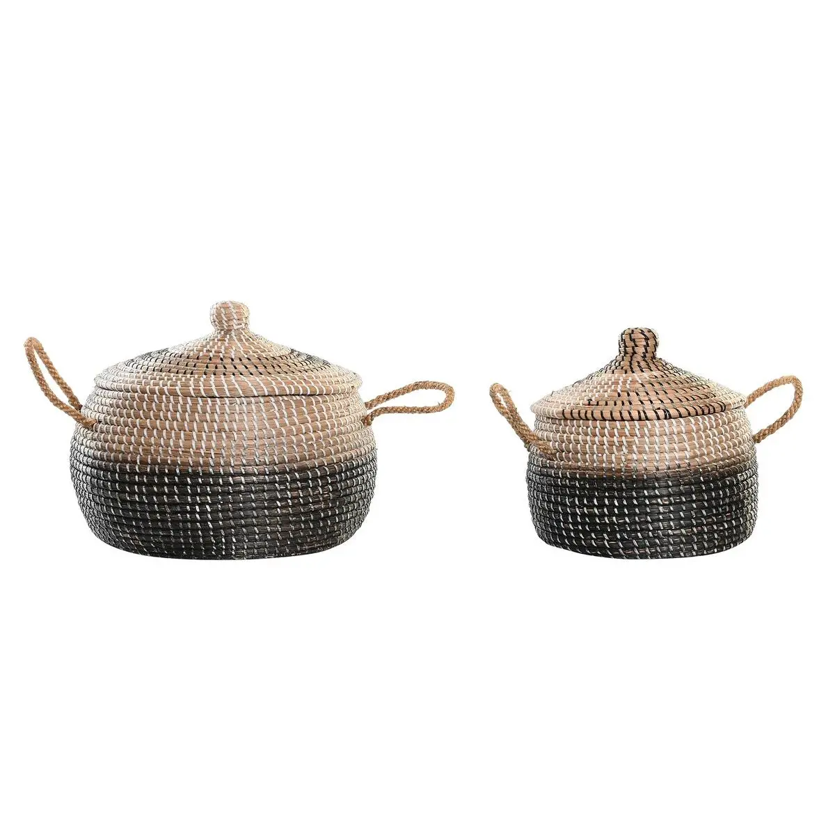 Basket Set Dkd Home Decor Grey Natural Bicoloured Seagrass Boho 41 X 41 X 33 Cm (2 Units) 1