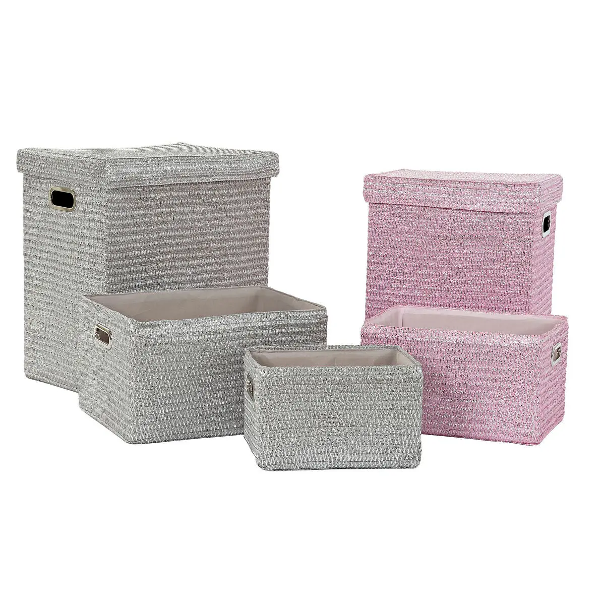 Multi-Purpose Basket Dkd Home Decor Pink Silver Polypropylene 44 X 36 X 50 Cm 4 Kg 5 Pieces 1