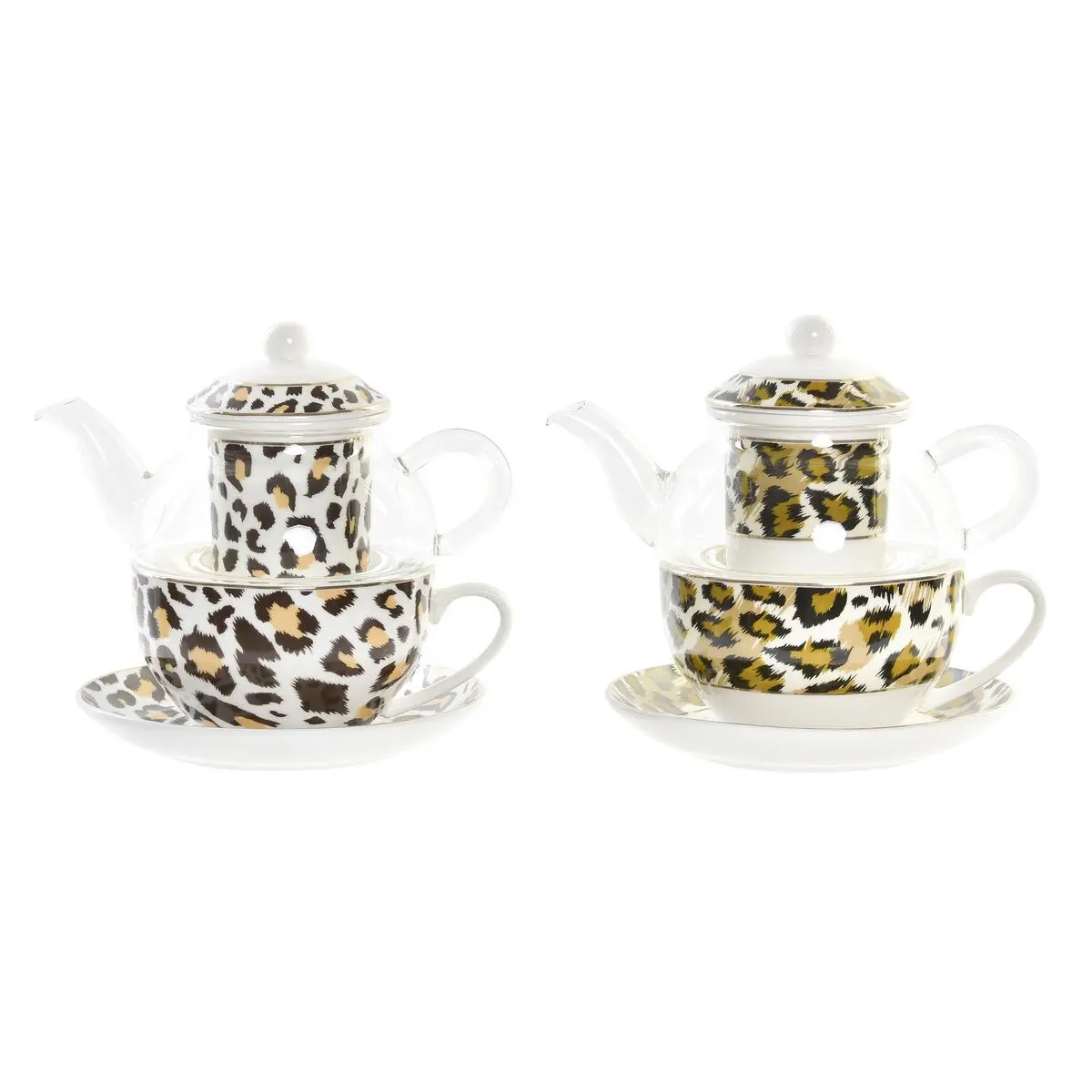 Teapot Dkd Home Decor Leopard Crystal Porcelain Brown Transparent White (2 Units) 1