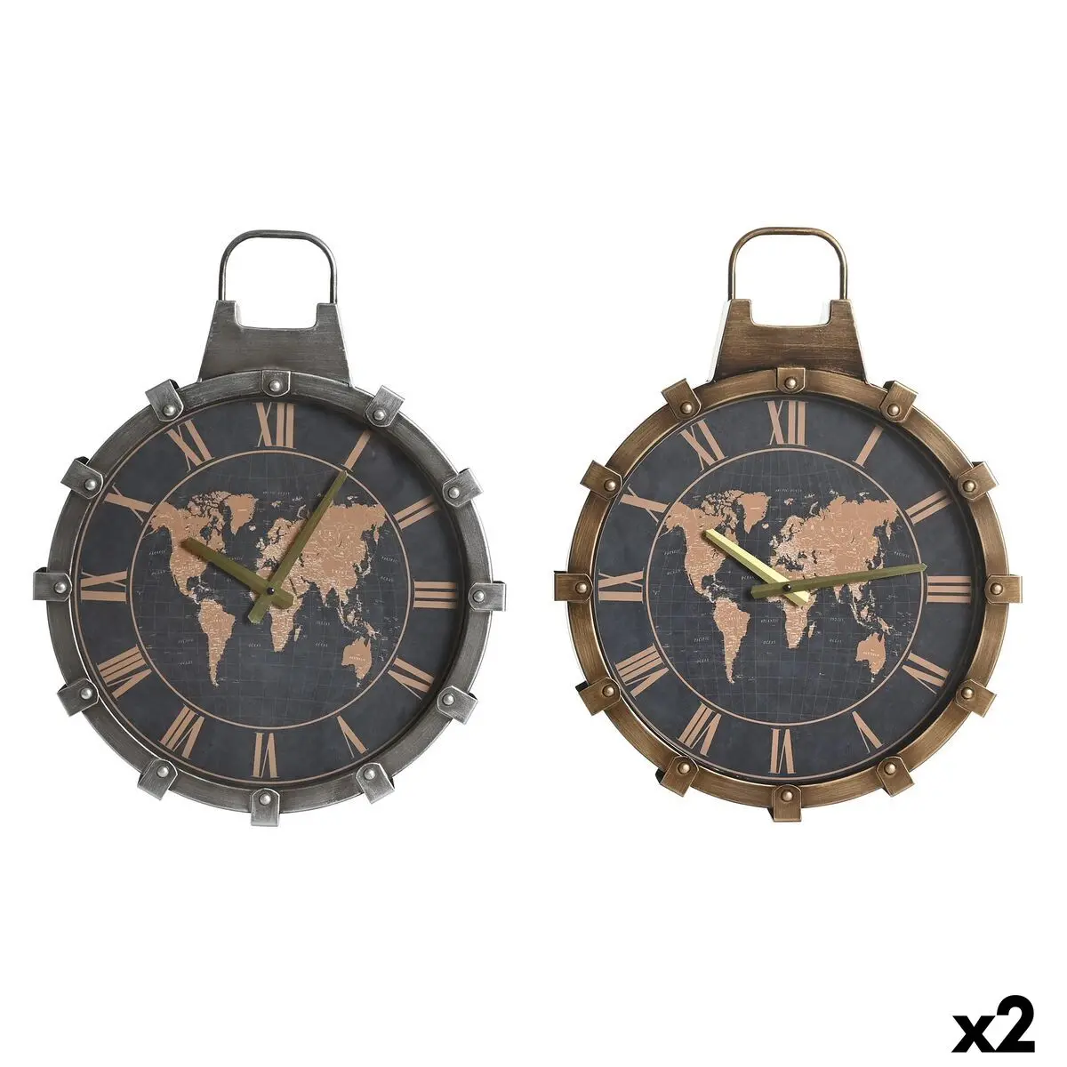 Wall Clock Dkd Home Decor Golden Silver Crystal Iron World Map 42 X 8,5 X 54 Cm (2 Units) 1
