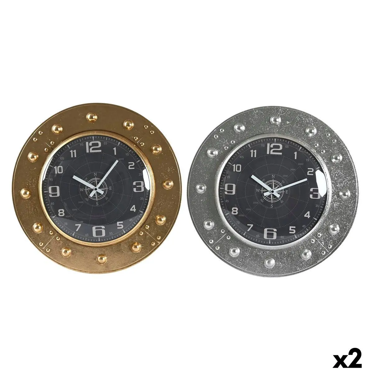Wall Clock Dkd Home Decor 48,5 X 6 X 48,5 Cm Crystal Silver Black Golden Iron (2 Units) 1