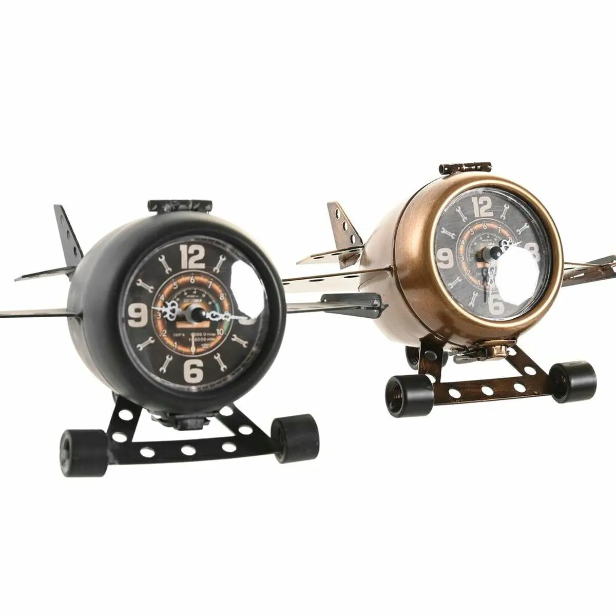 Table Clock Dkd Home Decor Black Golden Aeroplane Vintage (2 Units) 2