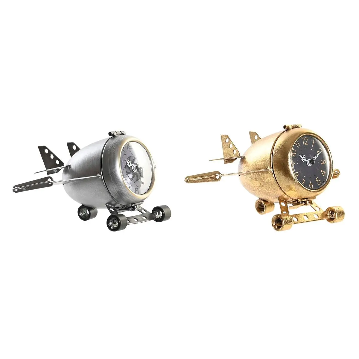 Table Clock Dkd Home Decor Golden Silver Aeroplane (2 Units) 1