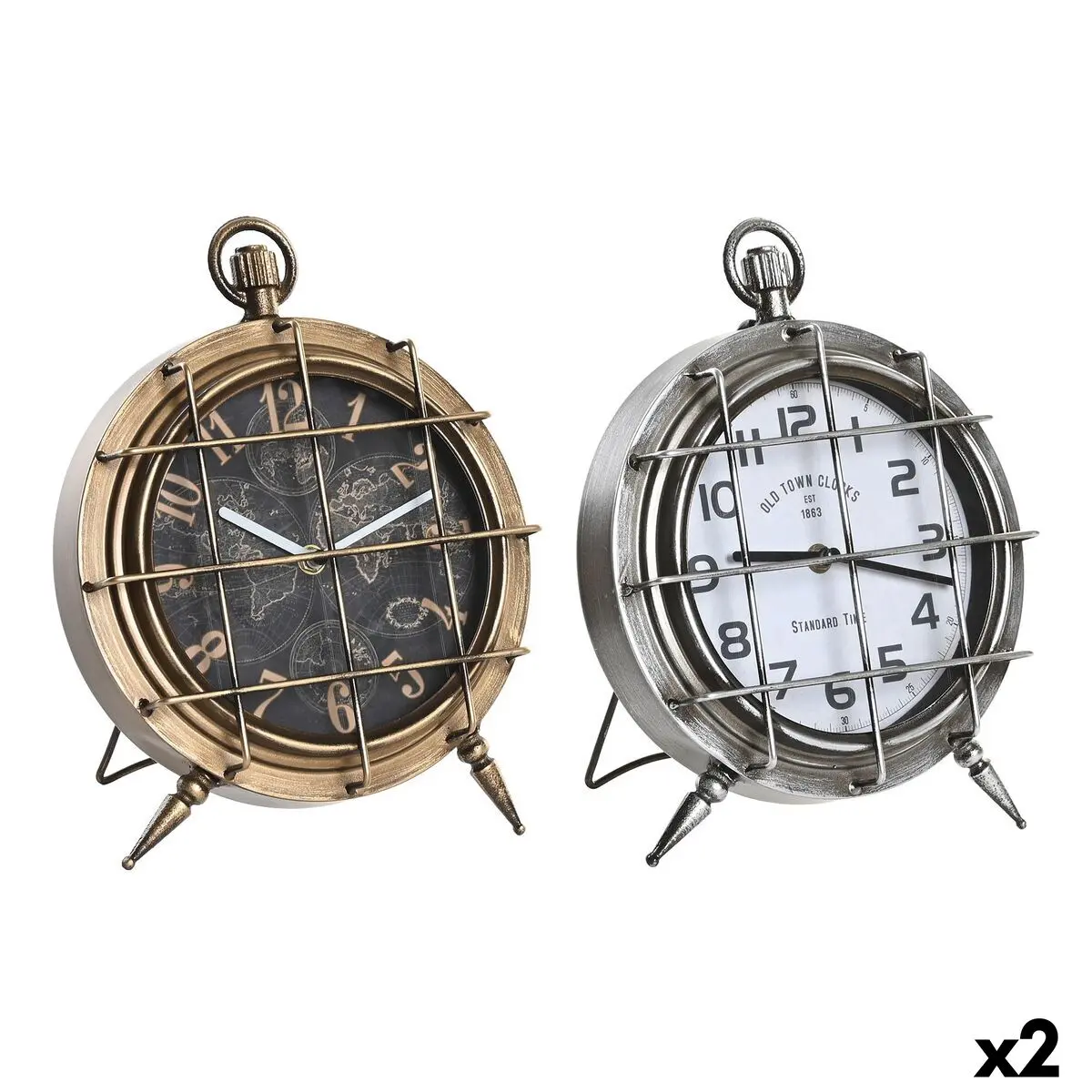 Table Clock Dkd Home Decor White Black Golden Silver World Map (2 Units) 1